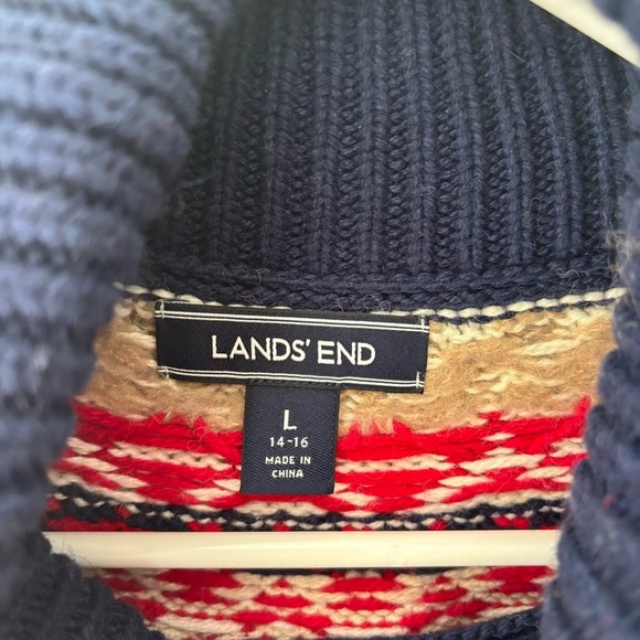 Lands’ End Ski Fair Isle Turtle Neck Sweater Wool Alpaca Cabin Fisherman Holiday - Picture 8 of 9